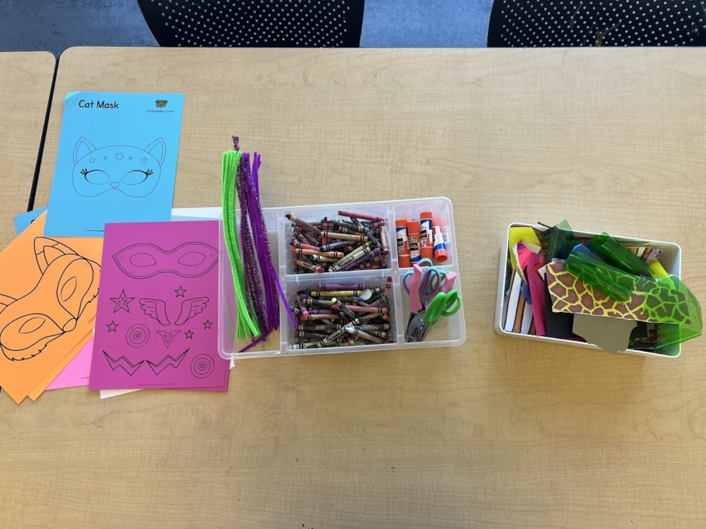 Art supplies set on a table.