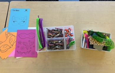 Art supplies set on a table.